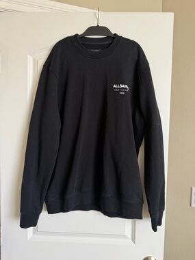 AllSaints Black Crewneck Pullover with Small White Logo